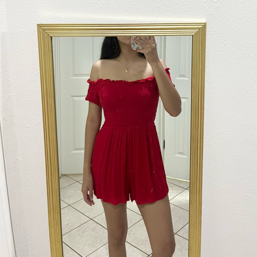 Guess Red Off The Shoulder Romper (Size Small)